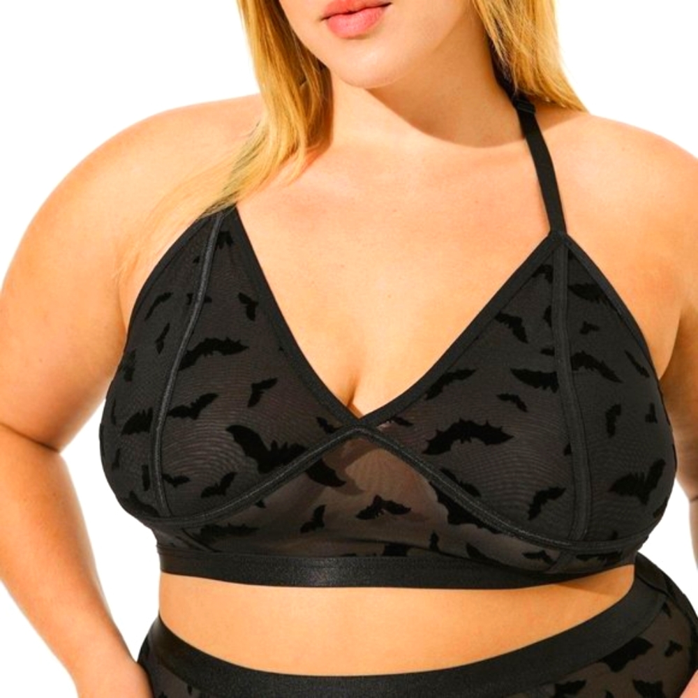 ❤️NWT TORRID BRA - BATS PRINT UNLINED FLOCKED MESH BRALETTE HALLOWEEN